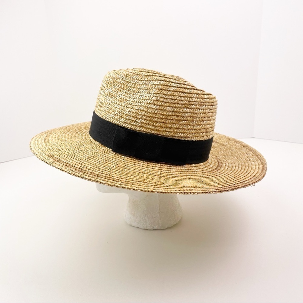 Brixton Joanna Wide Brim Straw Hat Honey Black Medium Summer Sun Fedora Boho - Picture 7 of 10
